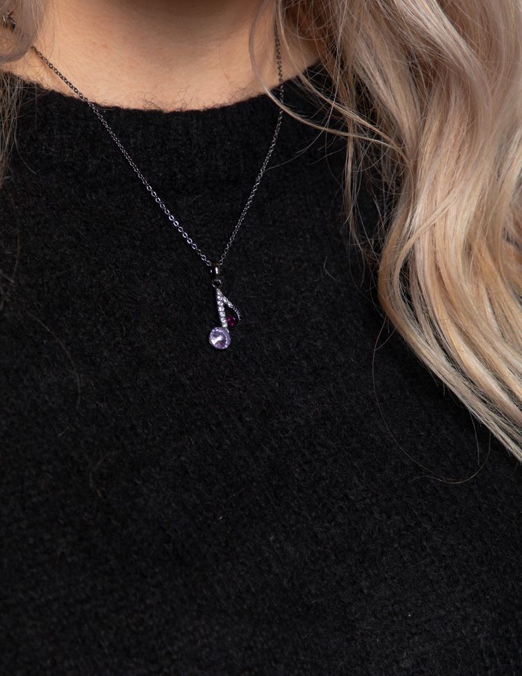 Rhinestone Music Note Necklace - Image 2