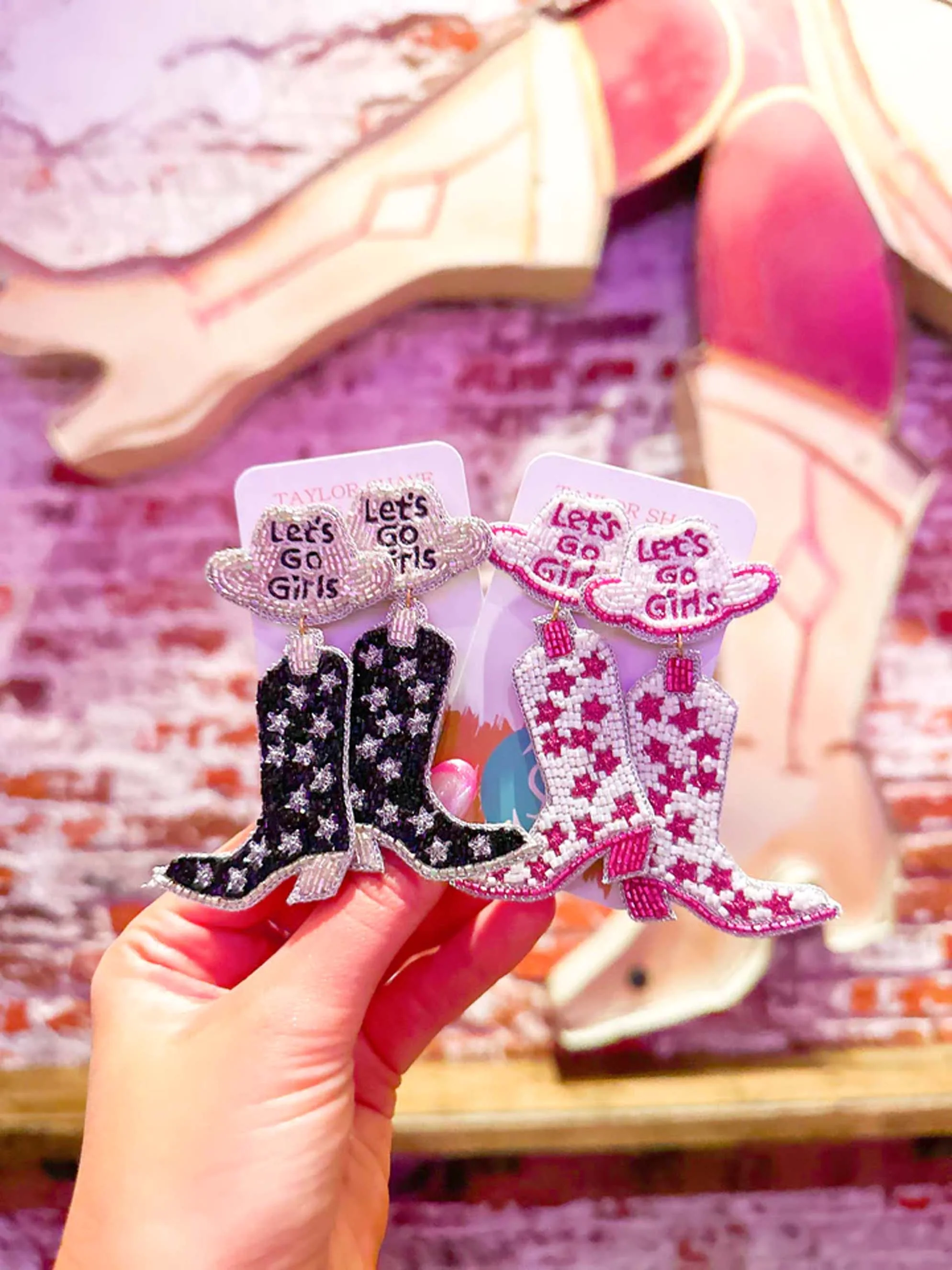 Let's Go Girls Black Cowboy Boot Earrings - Image 4
