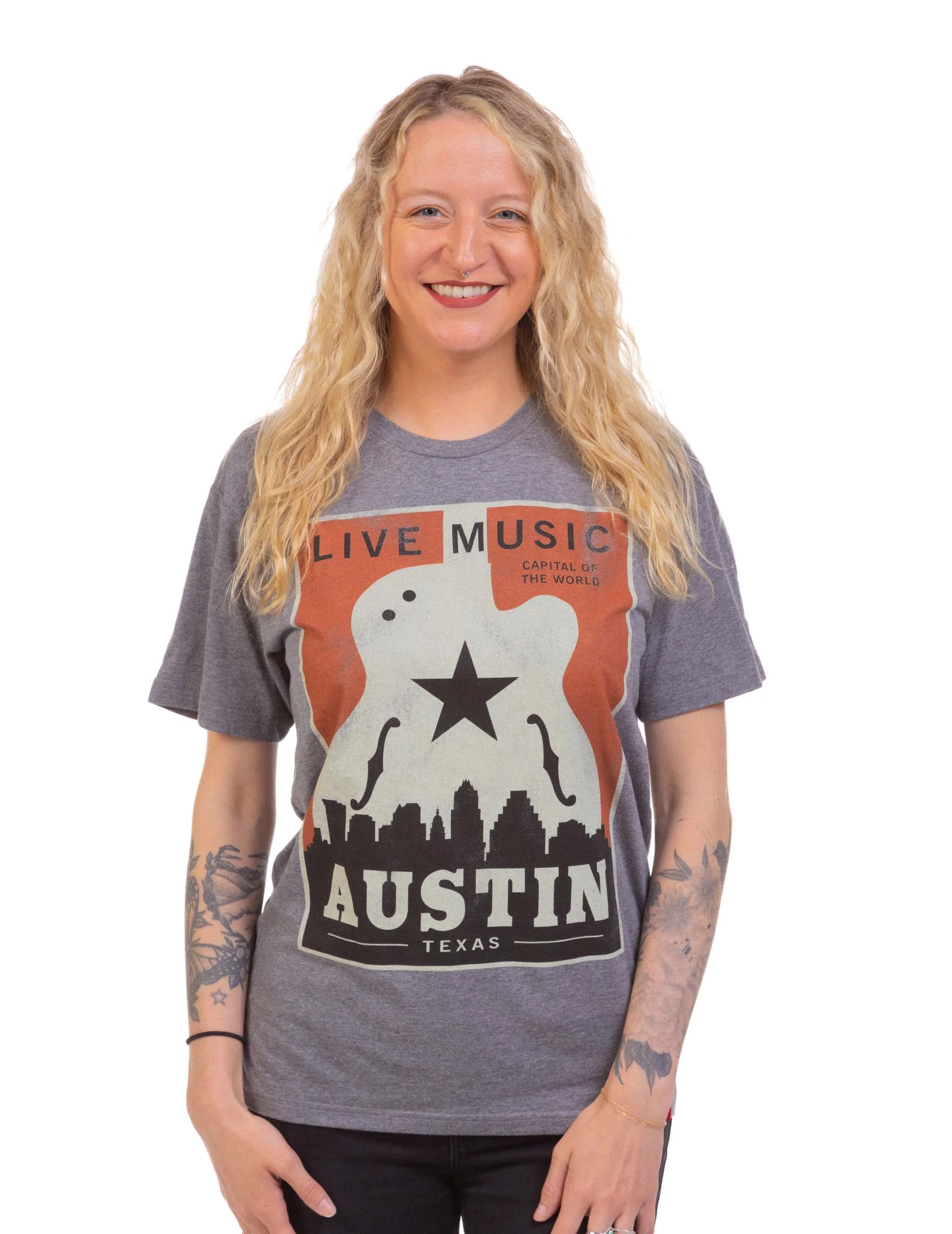 Austin Skyline Guitar Poster T-Shirt - Image 3