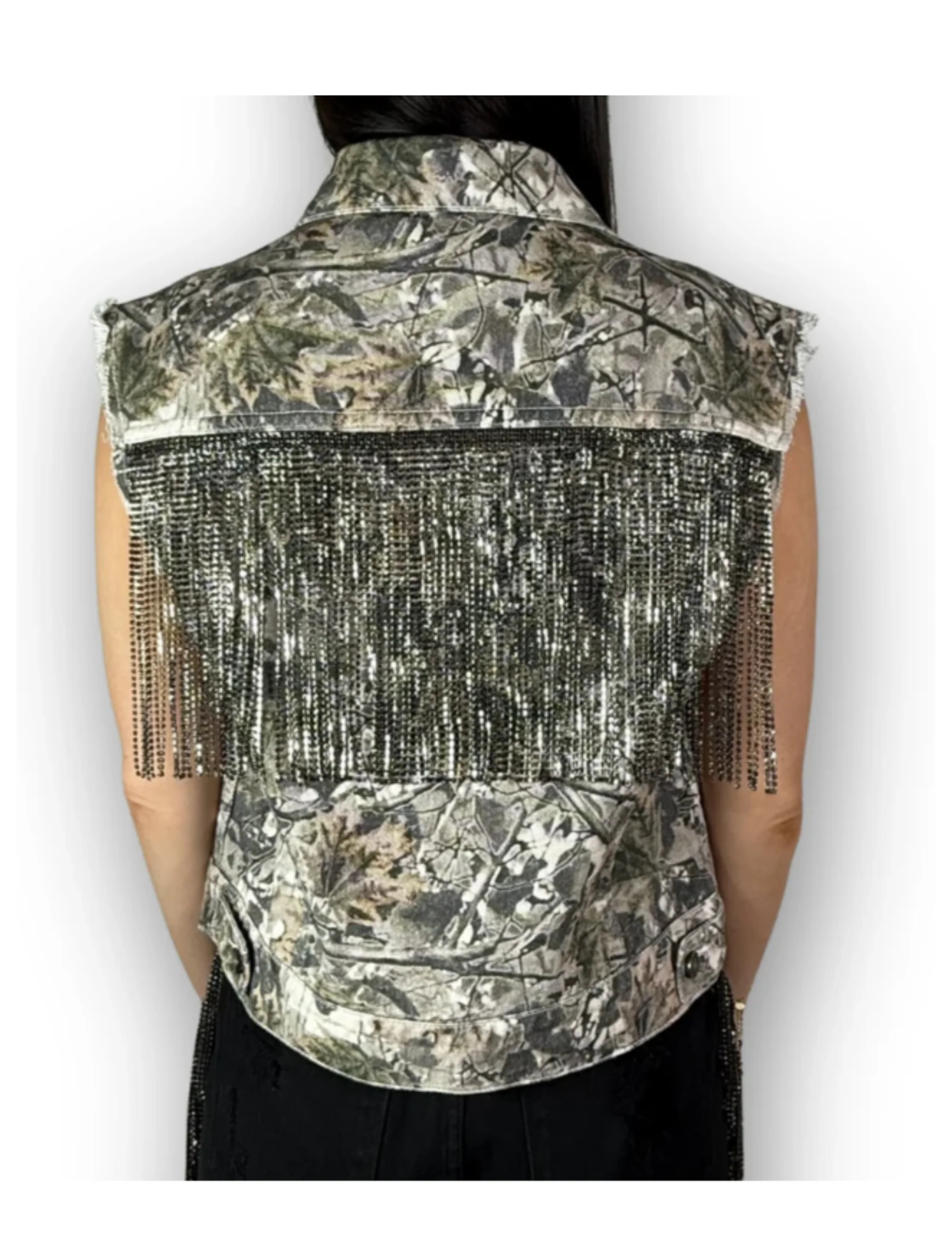 Daniel Diamond Cali Camo Rhinestone Fringe Vest