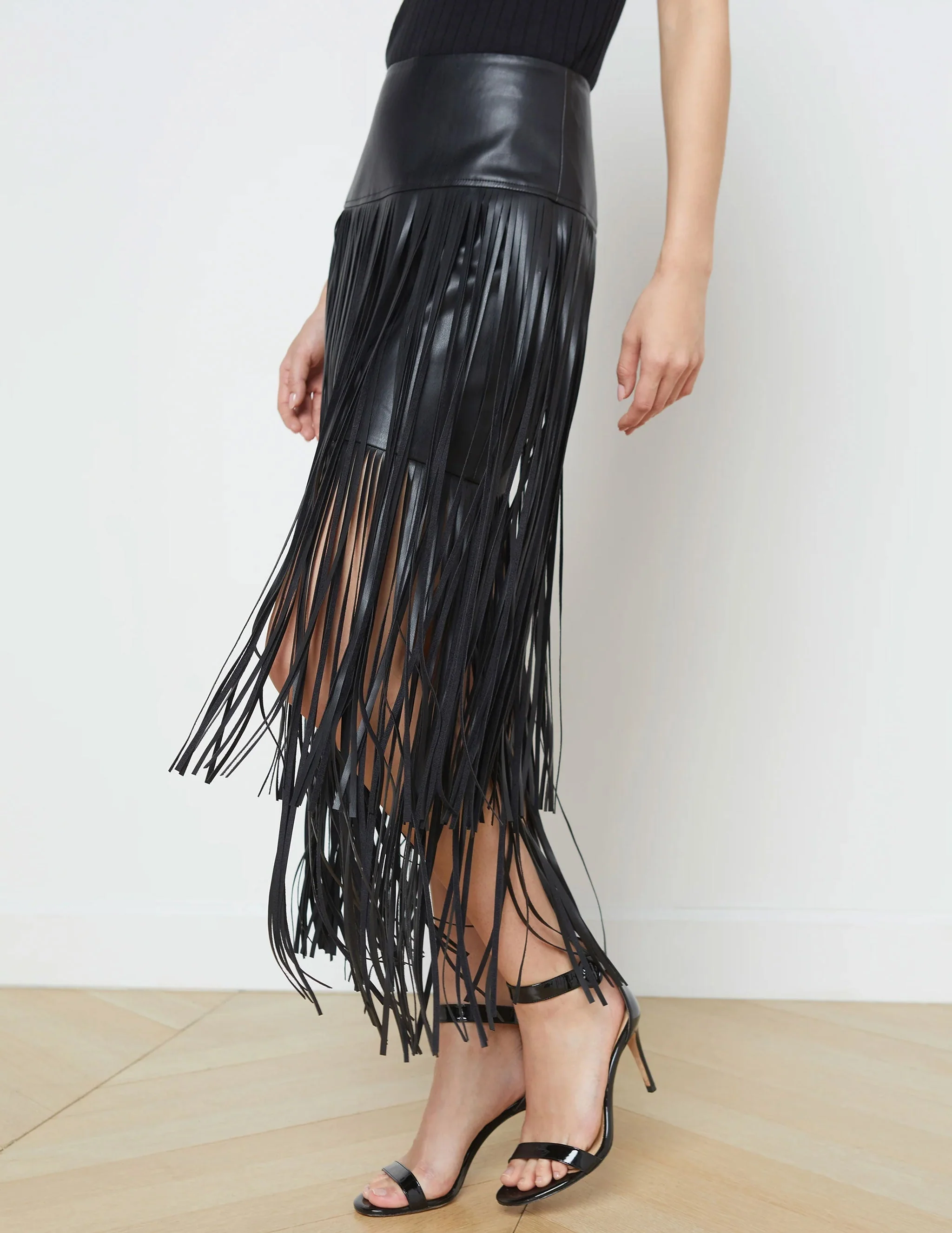 Faux Leather Tiered Fringe Maxi Dress - Image 3