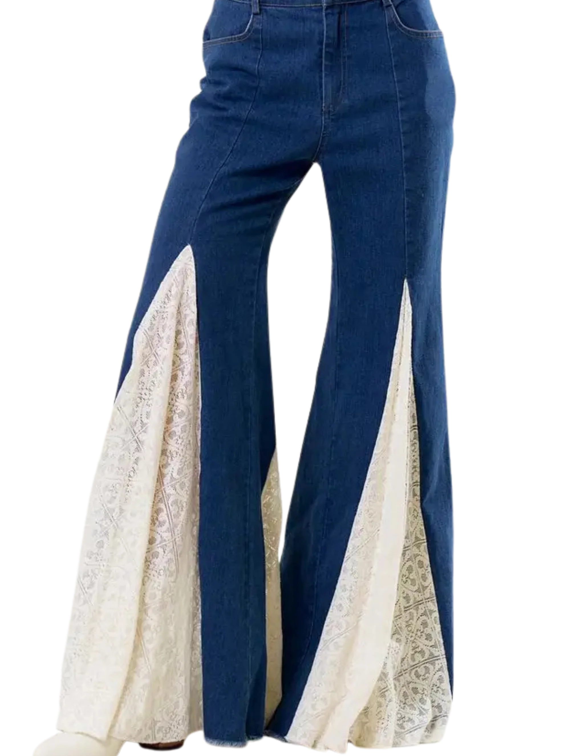 Statement Bell Bottom Jeans with Lace Insert