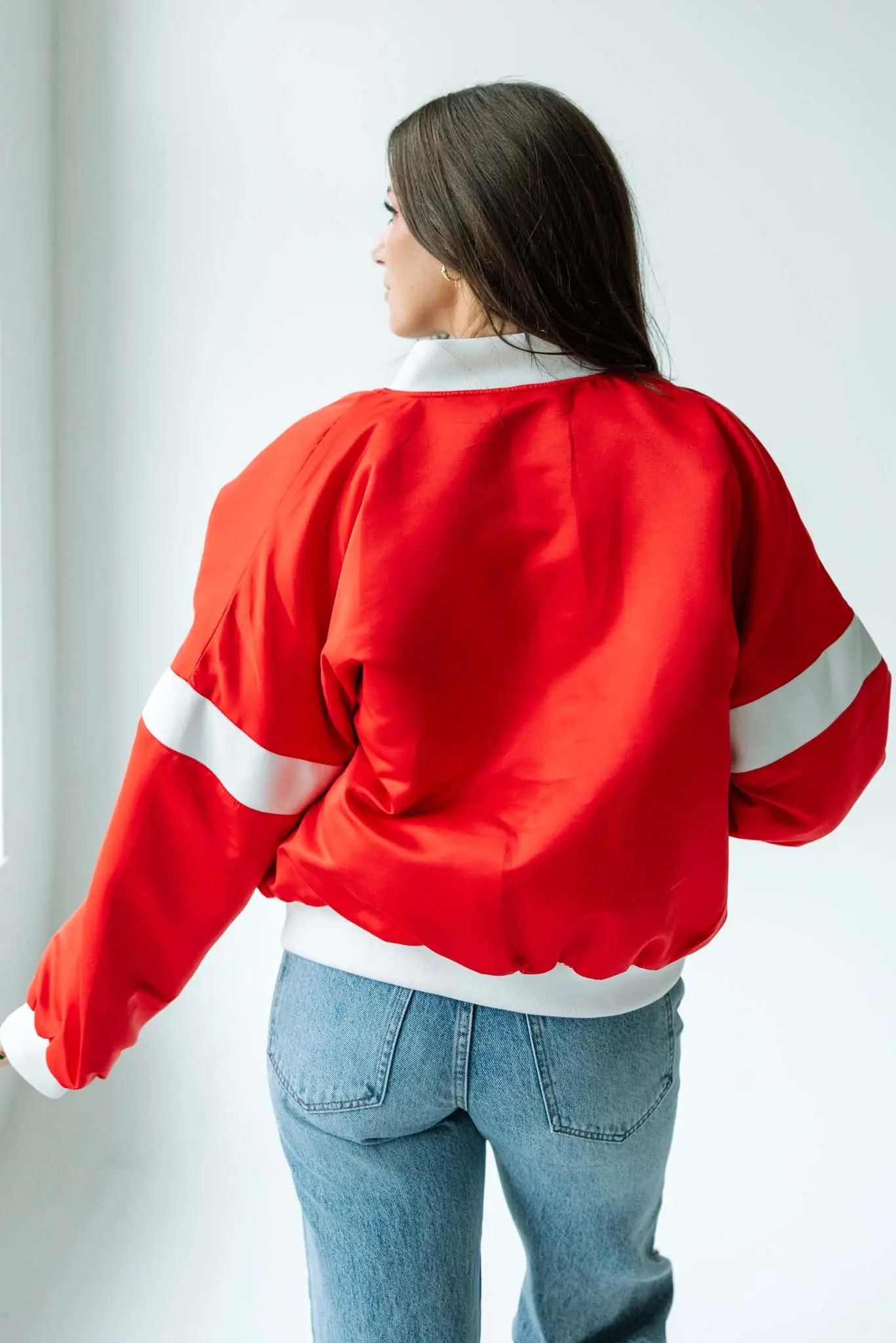 Ole Red Nashville Women's Red Satin Varsity Jacket - Image 3