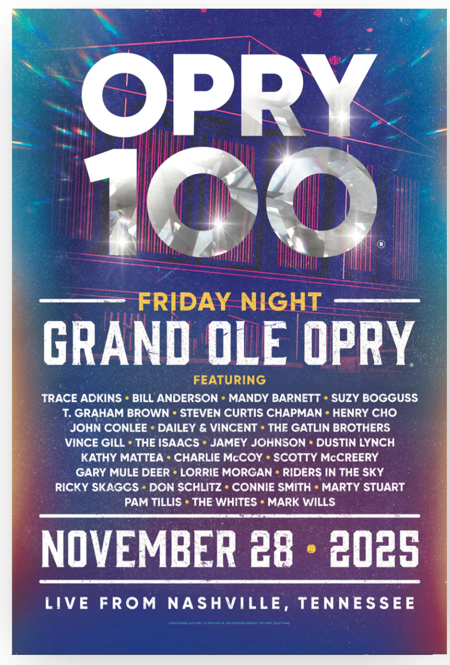 Opry 100 Birthday Lineup Poster - November 28, 2025