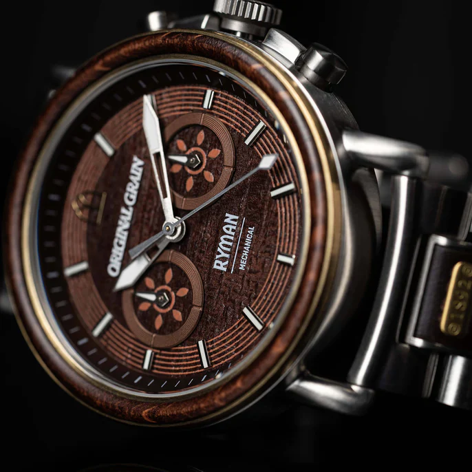 Original Grain Ryman Mechanical Chrono 44MM Stage Wood Watch - Image 4