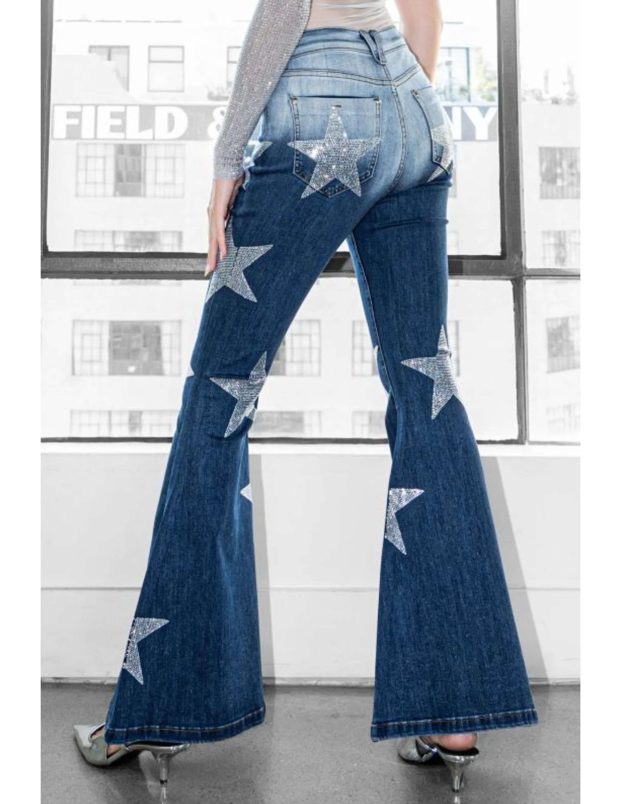 Rhinestone Star Bell Bottom Jeans - Image 3