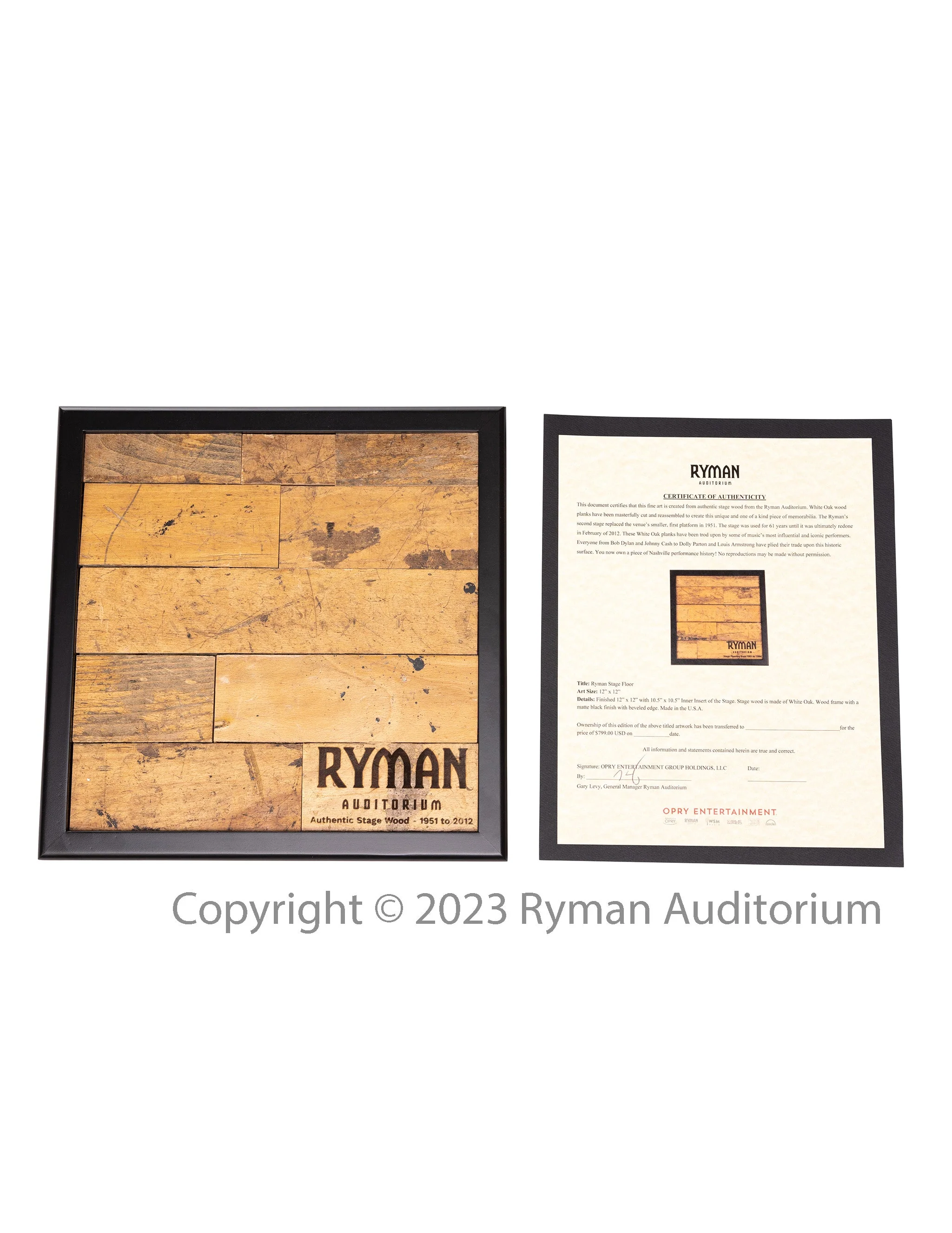Ryman Official Stage Wood from 1951 to 2012 Finished 16 x 16 Framed Piece - Image 6