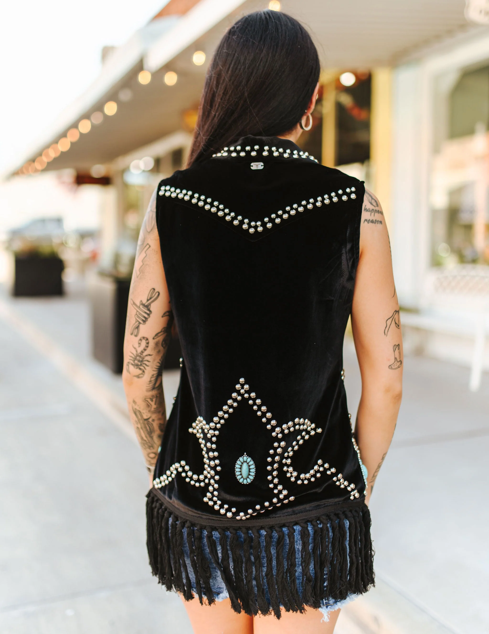 Turquoise Stone Studded Fringe Vest - Image 2