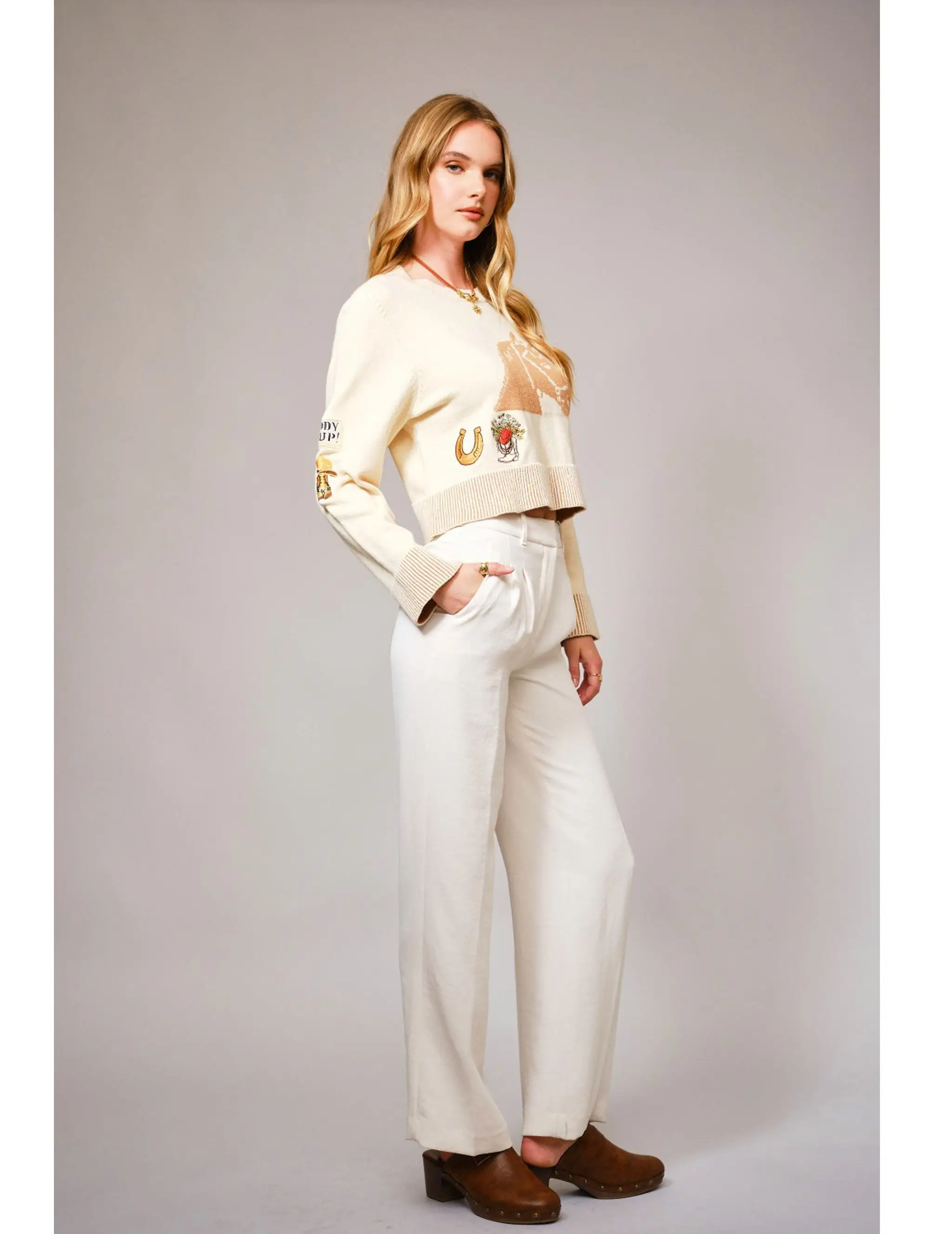 Western Horse Patch Crop Sweater - Image 4