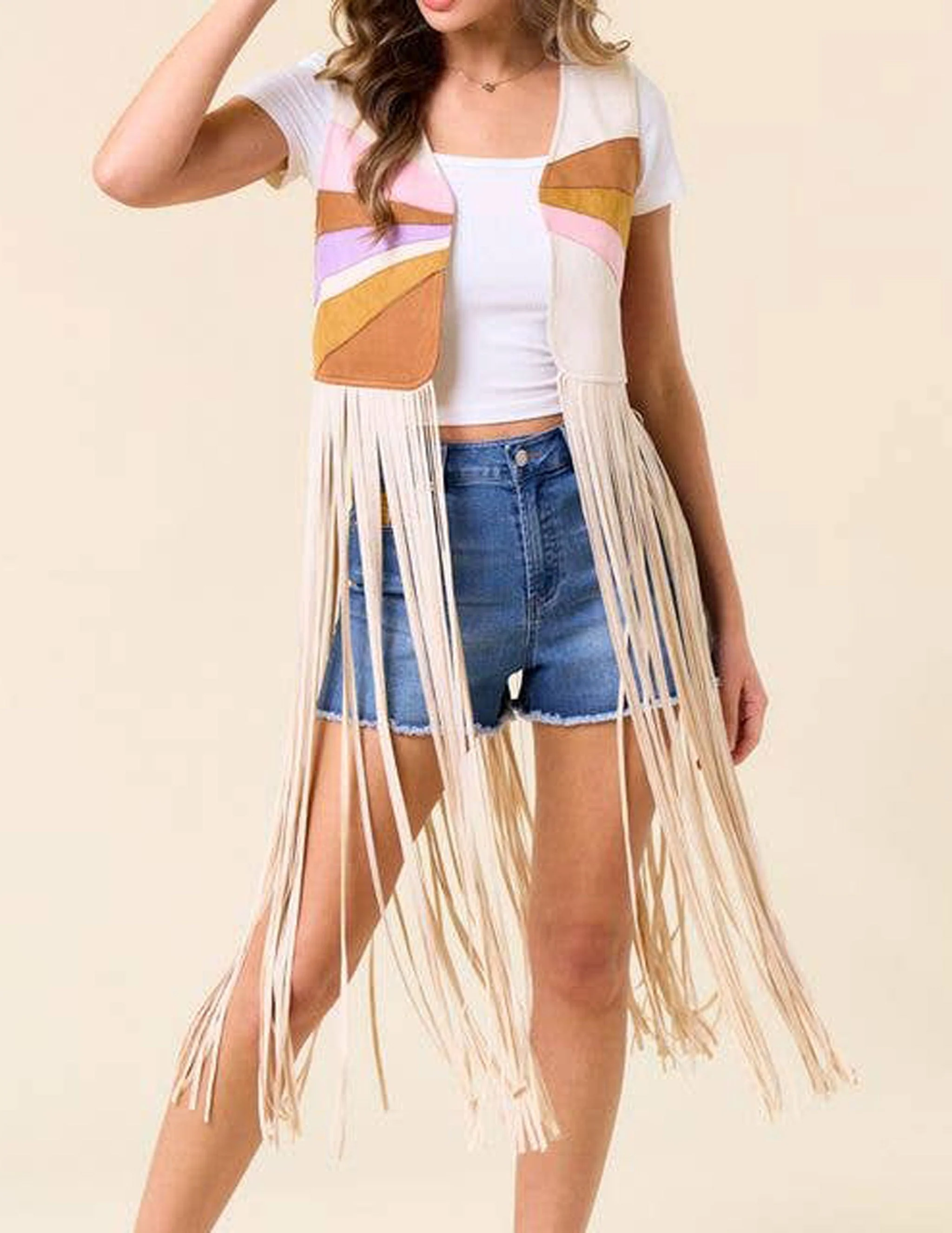 Western Sunset Long Fringe Faux Leather Vest
