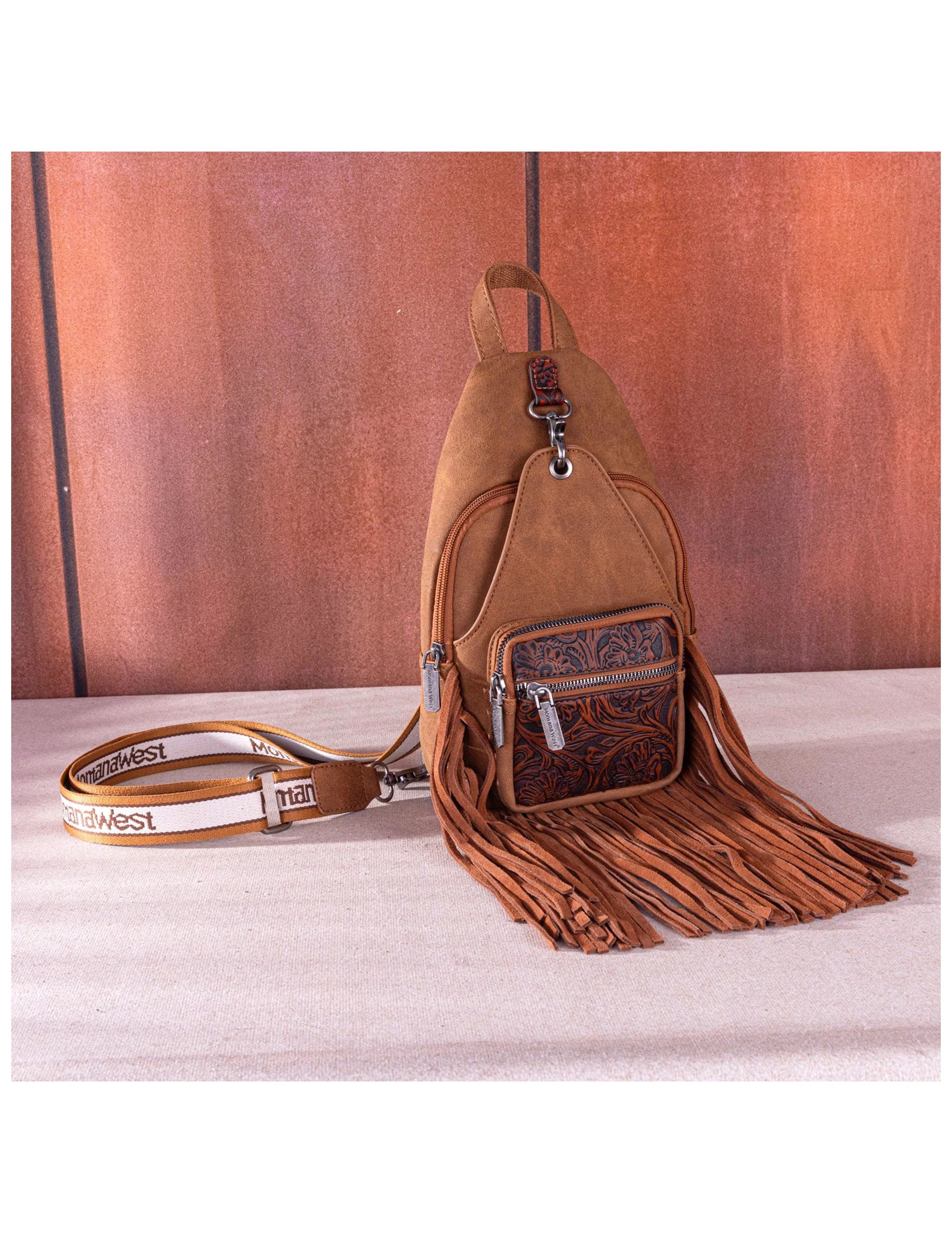 Western Tooled Fringe Sling Bag - Image 5
